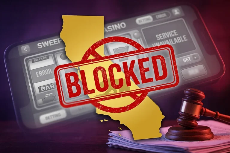 California sweepstakes casino ban AB831 with state map and blocked access symbol