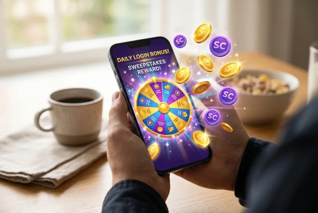 Daily login bonus at sweepstakes casino with free Sweeps Coins reward