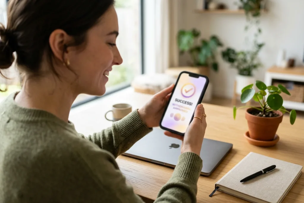 How to redeem Sweeps Coins for cash: person checking payout on phone