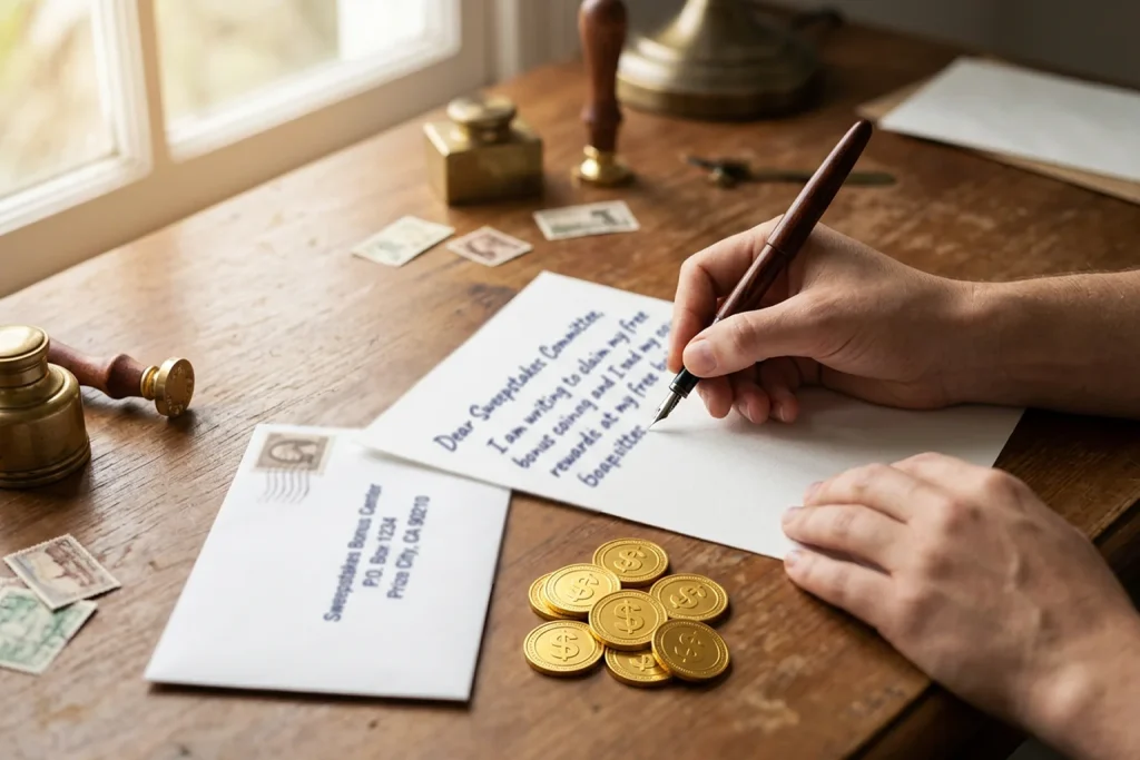Mail-in bonus request for free Sweeps Coins at sweepstakes casinos