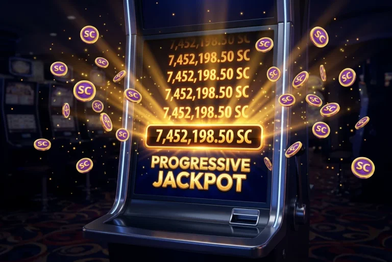 Progressive jackpot slots at sweepstakes casino with glowing prize meter