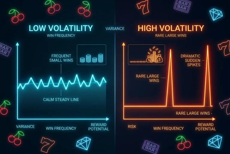 Slot volatility comparison showing low and high variance gameplay patterns